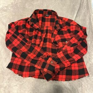 Women’s Red and Black Plaid Flannel Top